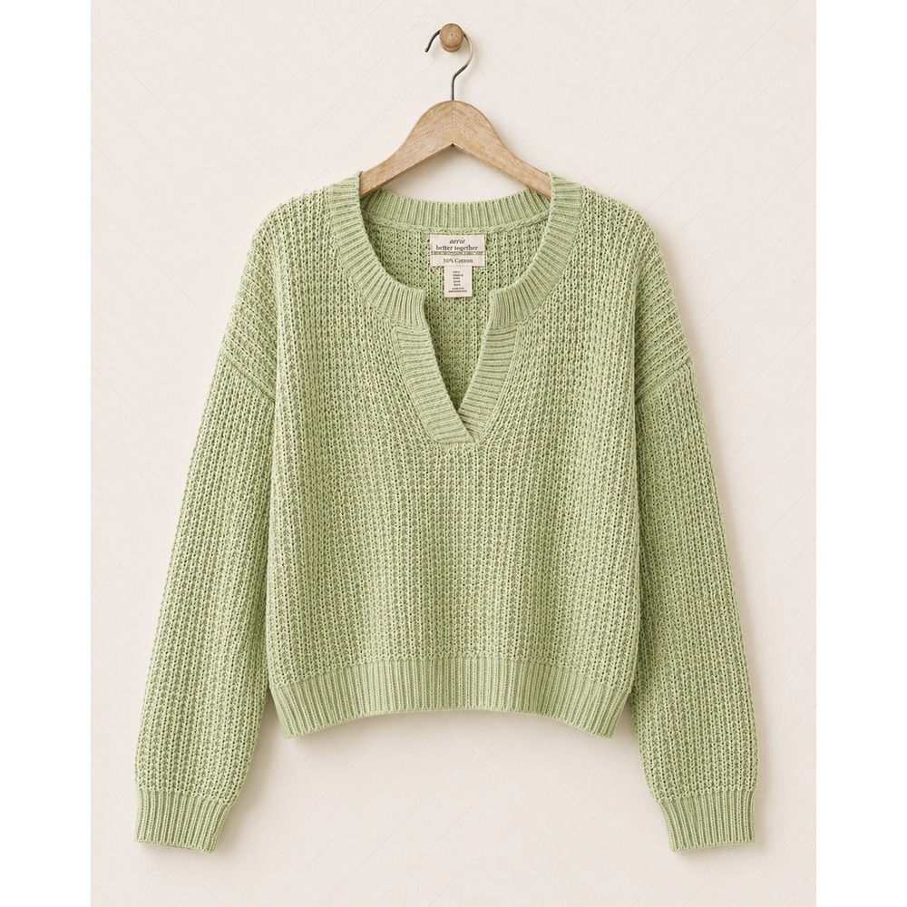 Haute Hippie Light‎ Green Cropped Cotton Sweater, Size L EUC